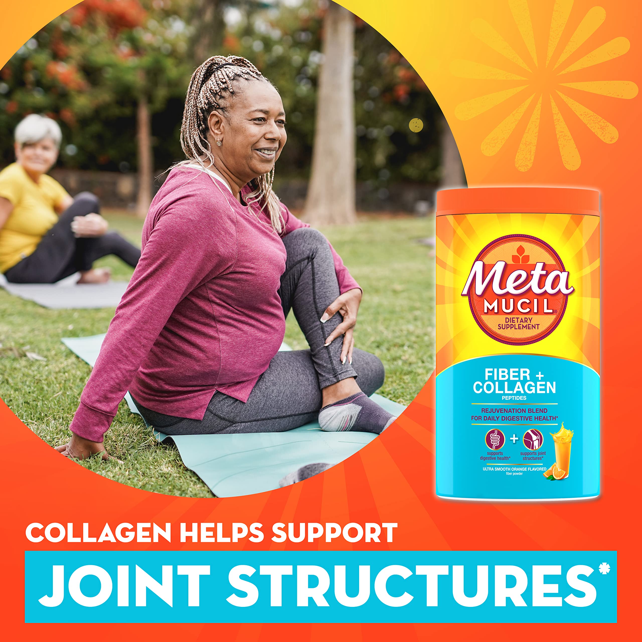Metamucil Daily Fiber + Collagen, Psyllium Husk Powder, Plant Based Fiber Supplement, Sugar-Free with Stevia, 3-in-1 Fiber Supplement for Digestive Health, Orange Flavored, 90 Doses