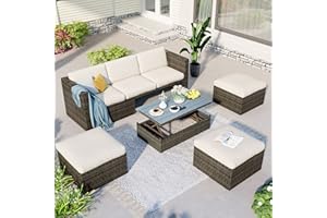 EMKK Patio Furniture Set,Outdoor Wicker ConversationSets,Rattan Sectional Sofa w/Ottomans and Lift Top Coffee Table,Seat Cushions for Backyard Porch Garden Poolside
