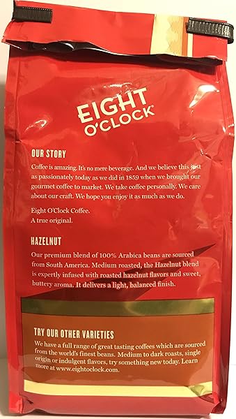 EIGHT O’ CLOCK GROUND COFFEE – HAZELNUT – MEDIUM ROAST – NET WT. 11 OZ (311 G) PER PACKAGE – PACK OF 2 PACKAGES