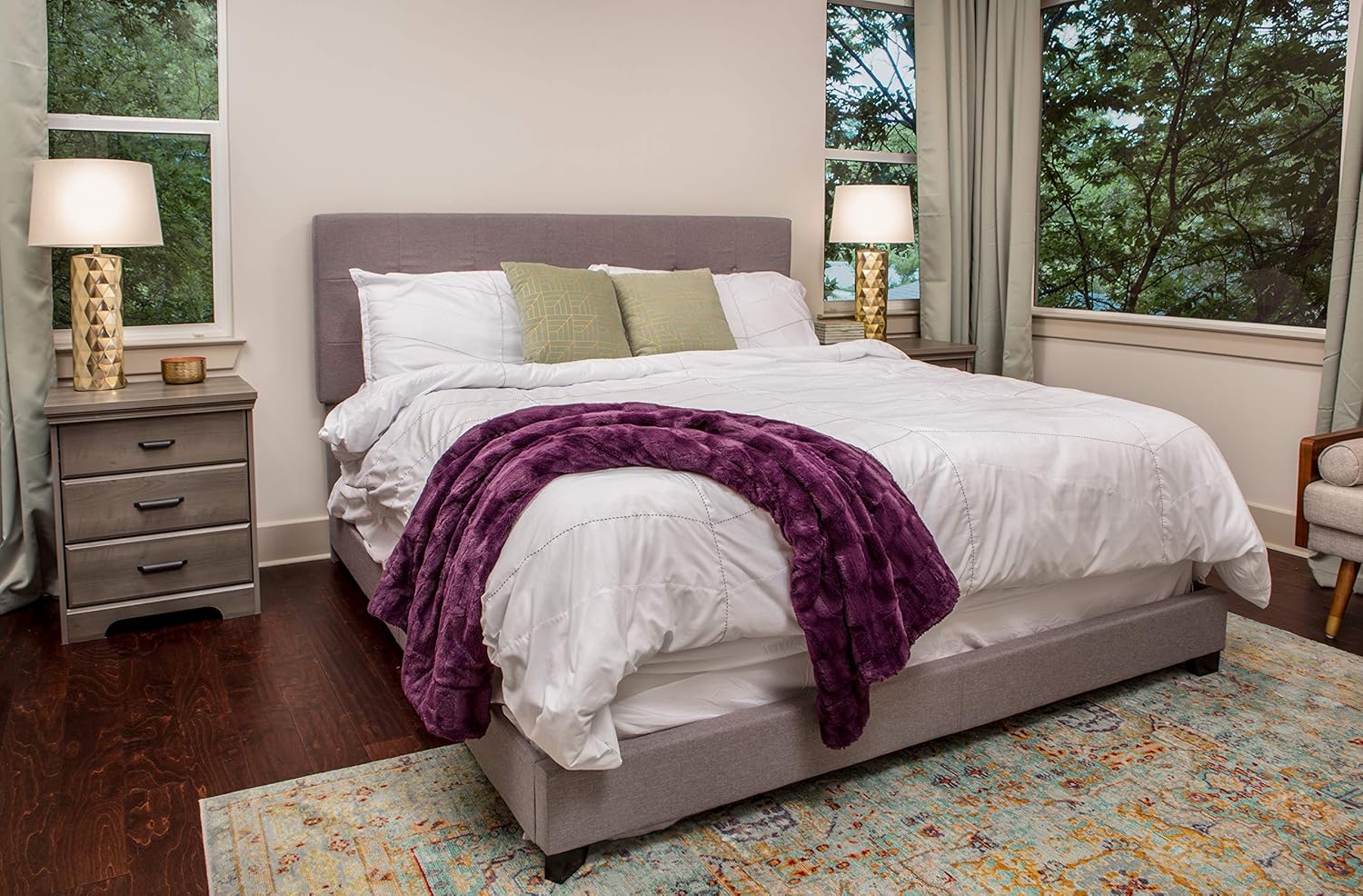 Chanasya Fuzzy Faux Fur Elegant Rectangular Embossed Throw Blanket - Plush Sherpa Microfiber Purple Blanket for Bed Couch (60x70 Inches) Aubergine: Home & Kitchen