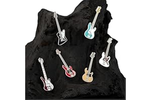 PICK GEEK Enamel Bass Pin Brooches by Geepins | Six Stunning Miniature Bass Brooch Badges | 54 mm Length | Wear on Backpack, Shirt, Jacket, Lapel, Hat, or Tie | Gifted in 6 x Beautiful Guitar Case Boxes