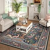 Rugcomf Area Rugs 5x7 Vibrant Tree of Life-Patterned Vintage Washable Area Rug Non Slip Low Pile Large Rugs for Living Room Bedroom Farmhouse Dining Room Kids Playroom, Green