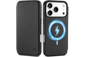 SHIELDON Slim Wallet Case for iPhone 17 Pro 6.3" 2025 | Genuine Leather | Magnetic Closure | Wireless Charging | RFID Blocking Credit Card Holder | Folio Full Protective Cover | Black