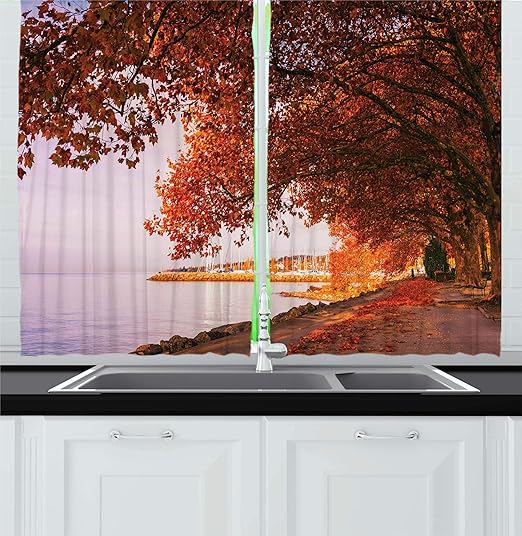Amazon Com Ambesonne Autumn Decor Kitchen Curtains Surreal