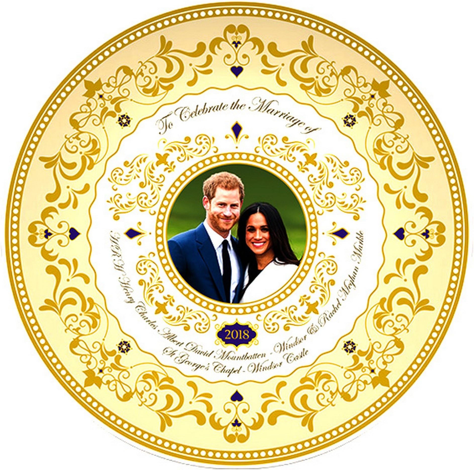 Royal Wedding 2018 Prince Harry And Meghan 20cm Decorative Plate (One Size) (White/Gold)
