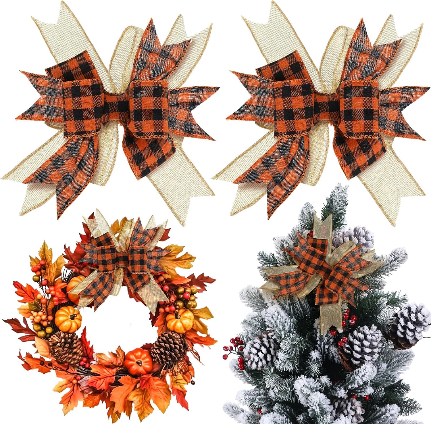 Bows & Ribbons - WILLBOND 12 Pieces Thanksgiving Plaid Bows Buffalo Thanksgiving Fall Decorative Plaid Bows for Halloween Wreaths Tree Party Indoor Outdoor Home Decoration (6 x 6 Inch)
