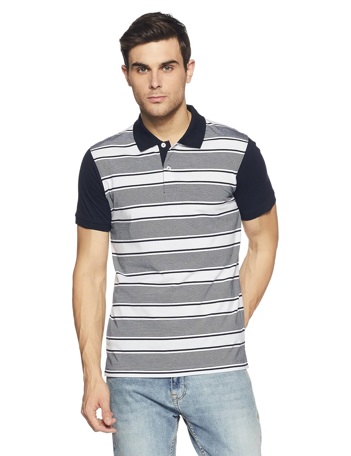 get in men's striped regular fit polo