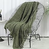 Blagic Knitted Throw Blanket for Couch, Soft Farmhouse Throw Blanket with Tassels,Home Decorative Lightweight Blankets,Spring Throws for Bed/Chair/Sofa,Wheat Textured (Green & White,60" W x 80" L)