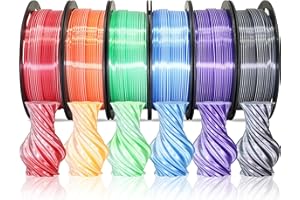 MIKA3D Dual Color 1.75mm 3D Printer Filament Bundle, 3D Printing Silk PLA 6 Spools Pack, Silk White Red, White Orange, White Green, White Blue, White Purple, White Black, 3D PLA 250g X 6 Spools
