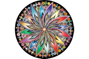 Bgraamiens Puzzle-Blooming Flowers-1000 Pieces Creative Geometric Round Blue Board Colorful Mandala Jigsaw Puzzle