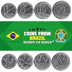 Set of 4 Coins from Brazil. 1, 5, 10, 50