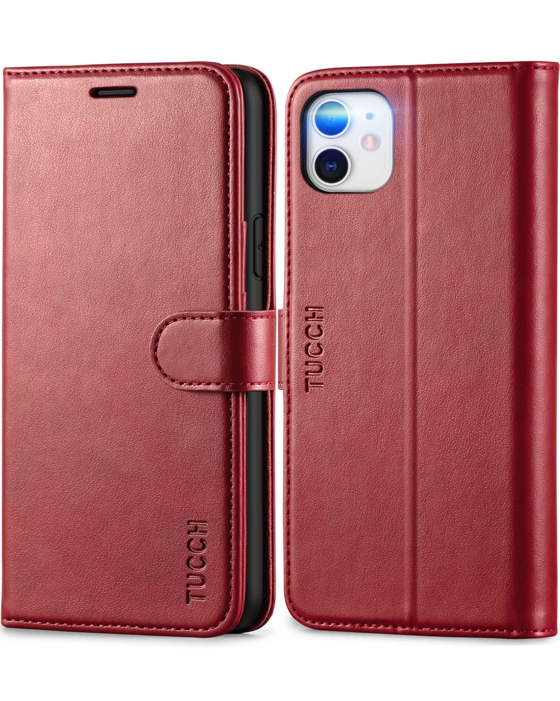 Photo 1 of TUCCH Wallet Case for iPhone 11, [RFID Blocking] Card Slots Stand Magnetic Closure Protective Phone Cover, PU Leather [Shockproof TPU Shell] Flip Folio Compatible with iPhone 11 6.1" 2019, Dark Red