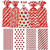 Red Valentines Cellophane Treat Bags – 100PCS Clear Valentines Goodie Bags with 110 Twist Ties, Candy Cookie Gift Bags for Valentine’s Day, Birthday, Wedding, Christmas Party Favors