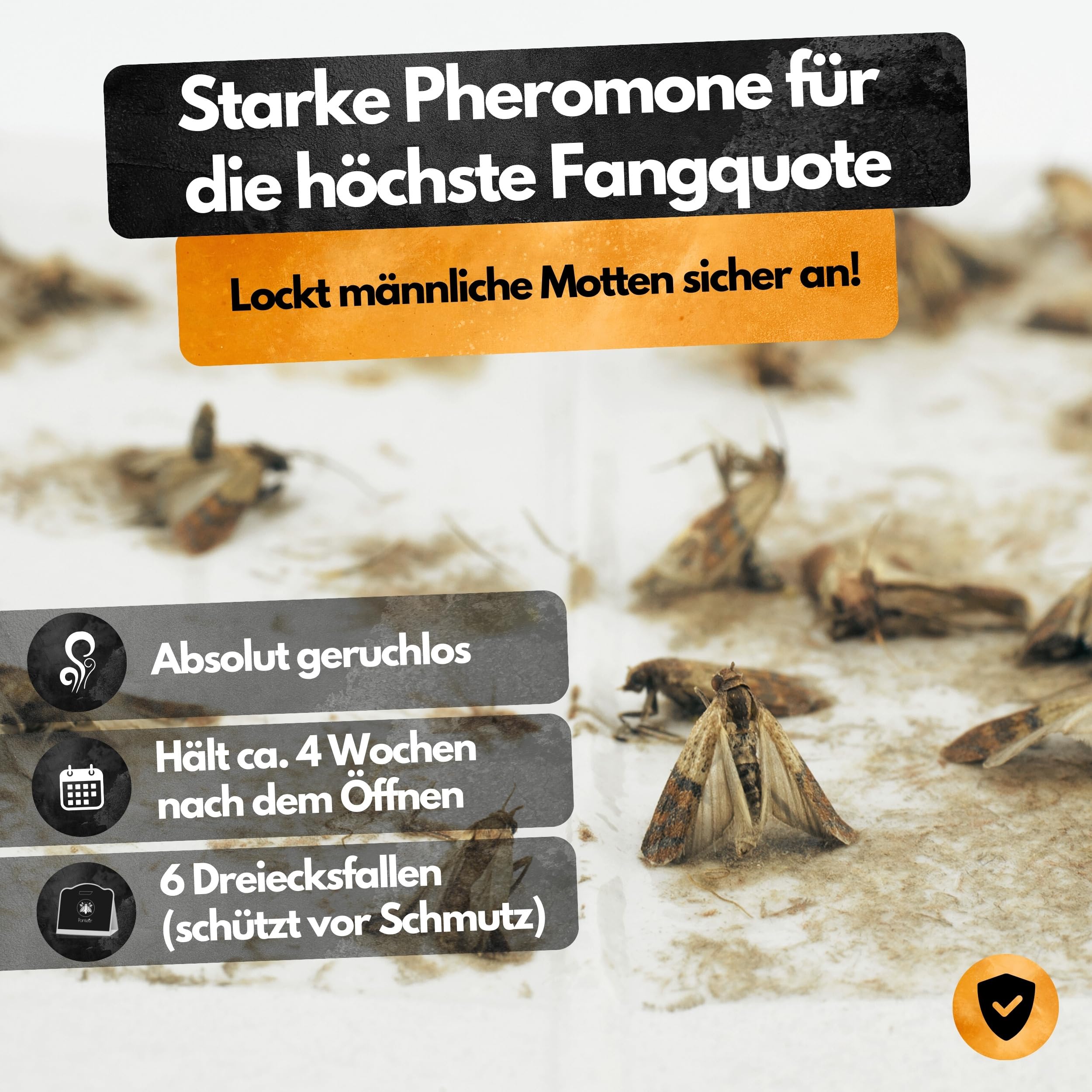 Mottenfalle - 6x Dreiecksfallen - Pheromonfalle mit hoher Wirksamkeit - Gegen Lebensmittelmotten & Kleidermotten - (2 in 1 Mottenfalle) - Lebensmittelmotten Falle - Mottenfalle Lebensmittel 2