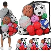 Caeuiciw Extra Large Sports Ball Bag 30 x 40 Inches Mesh Soccer Basketball Bags Large Mesh Pouch with Adjustable Shoulder Strap for Football Volleyball Gym Sports Equipment (4 Pcs)