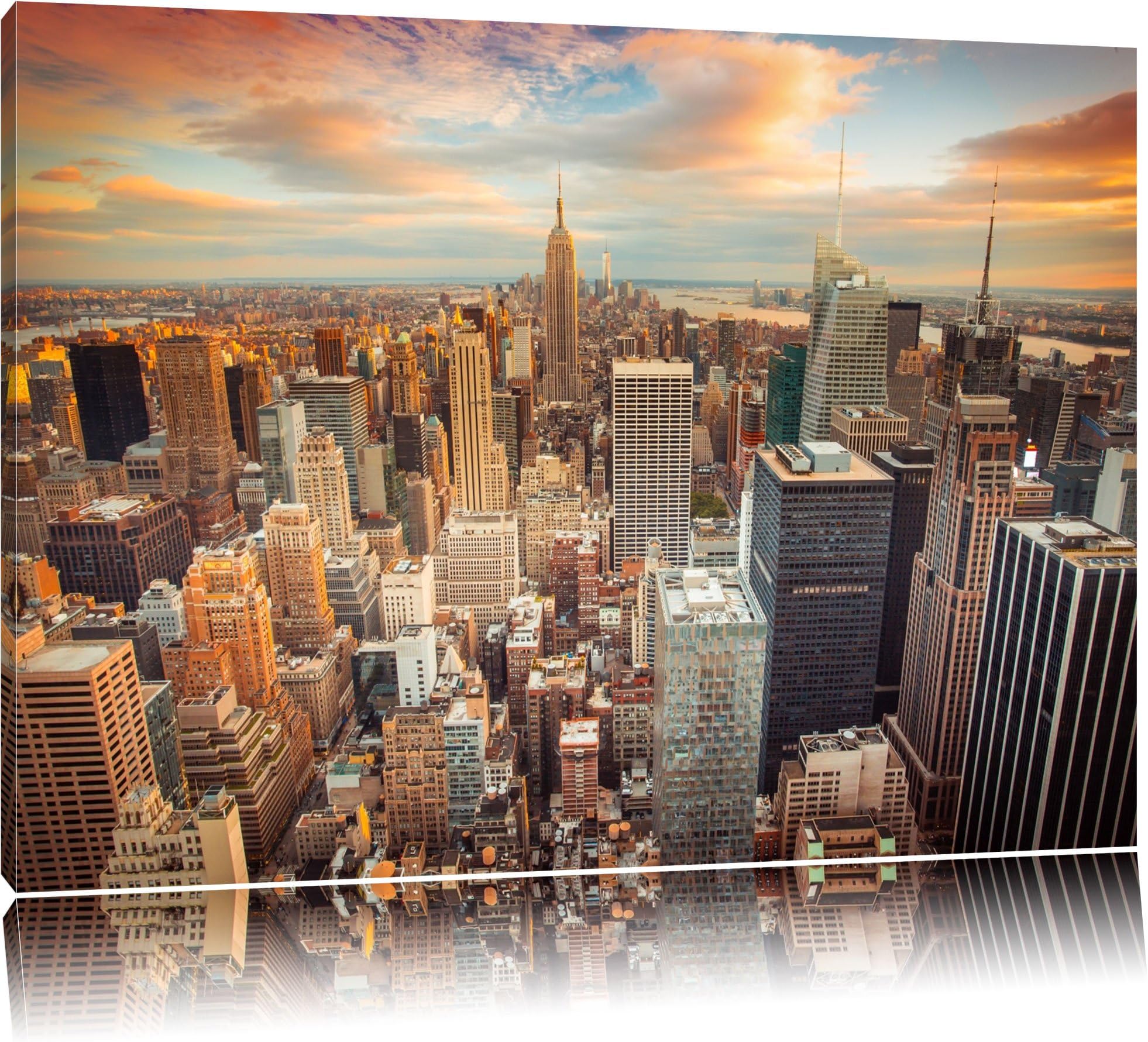 New York City skyline canvas, XXL huge Pictures completely framed with stretcher, Art print on wall picture with frame, cheaper than oil paintings and picture, no poster or poster size: 100x70 cm