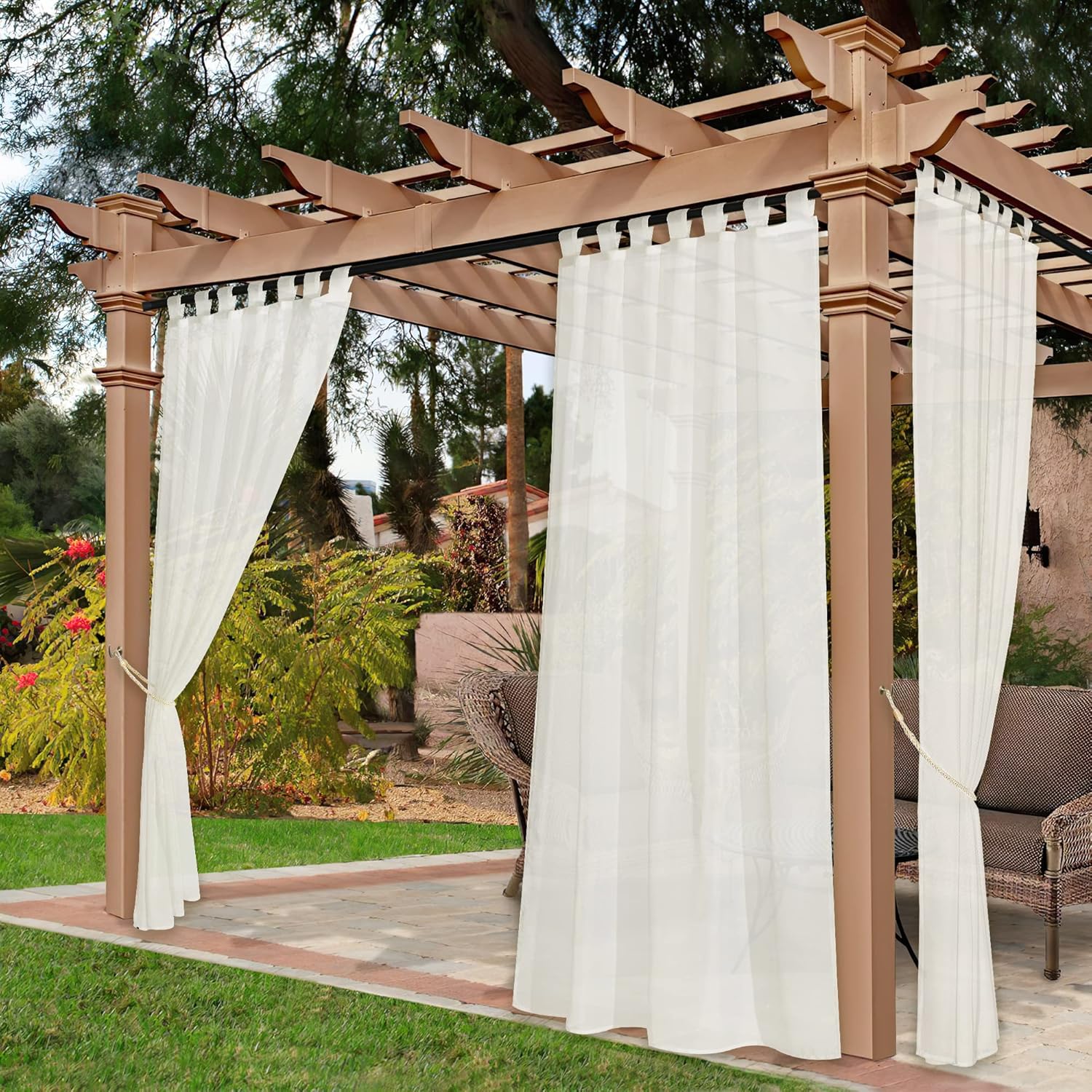 Outdoor Curtains - NICETOWN 2 Panels Beige Outdoor Patio Curtains Waterproof 96