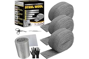 QAIHIEI [Upgrade 4in1] Steel Wool Mice Control - 3 Pcs Steel Wool 0000 & 1 Pcs Wire Mesh with Metal Tweezers, Gloves & Scissors, Steel Wool & Wire Mesh Fill Hole for Mice, Mouse Hole Filler for House Garden