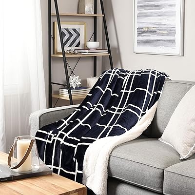 Buy Life Comfort Plush Polyester 60x70 Large All Season Blanket For Bed Or Couch Ultimate Sherpa Throw Blue And White Windowpane Online In Germany B01ly8q0m1