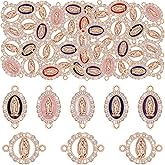 36Pcs Alloy Enamel Virgin Mary Charm Rhinestones Our Lady Link Miraculous Medal Charms Bracelet Connection Crucifix Pendant for DIY Necklace Earrings Jewelry Making