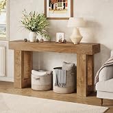 LITTLE TREE 63 Inches Long Sofa Table, Farmhouse Console Table for Entryway, Wooden Sofa Table for Living Room, Behind Couch Table, Rectangle Hallway Foyer Table for Entrance, Oak