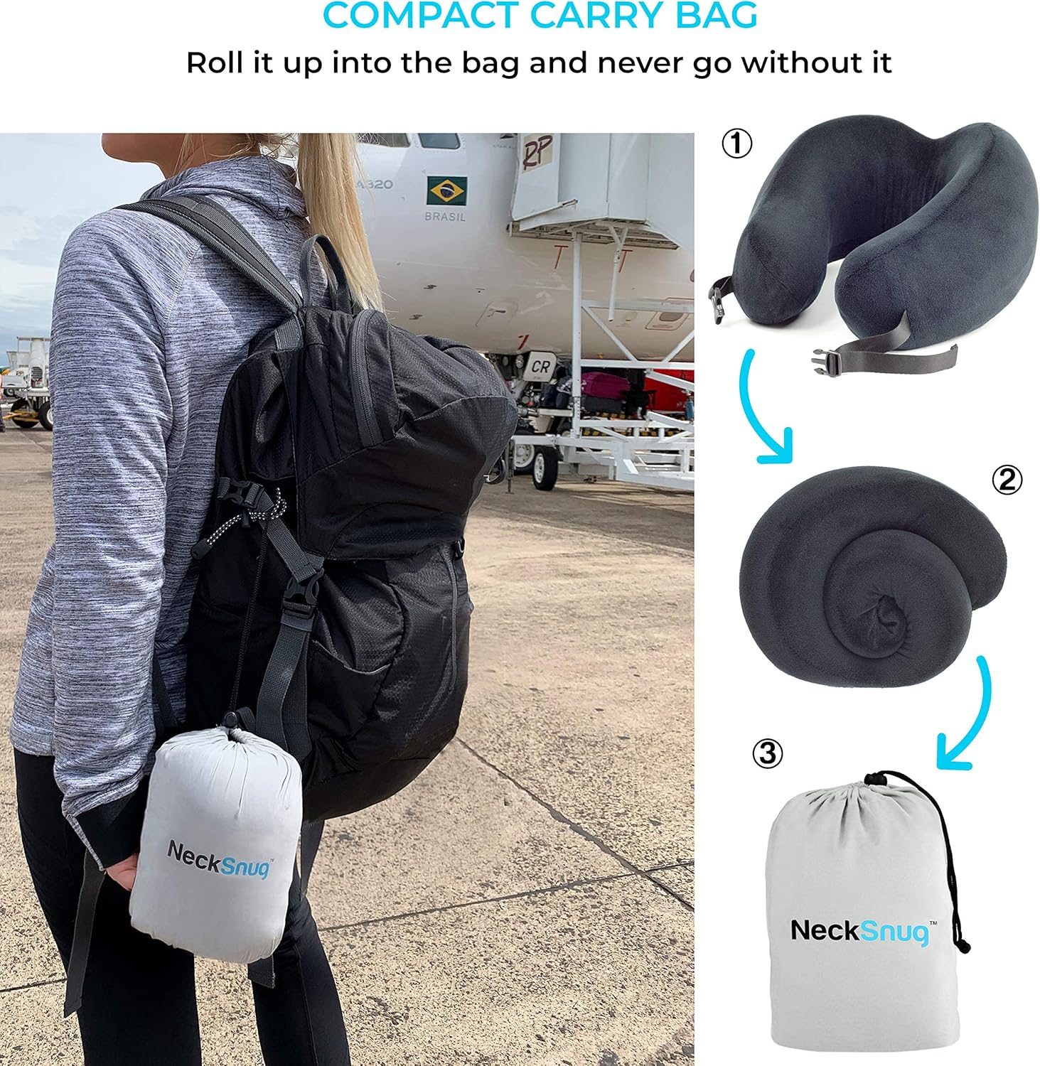 Luxury Travel Neck Pillow Sleep Kit - 100% Memory Foam Travel Pillow, 3D Contoured Sleep Mask, Moldable Ear Plugs, Compact Carry Bag. Moldable and Breathable Neck Pillow: Home & Kitchen