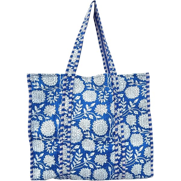 Women's Lightweight Cotton Tote Bag - Reversible Quilted Shoulder Bag For Shopping, Beach, Grocery (15x18x5.5in)