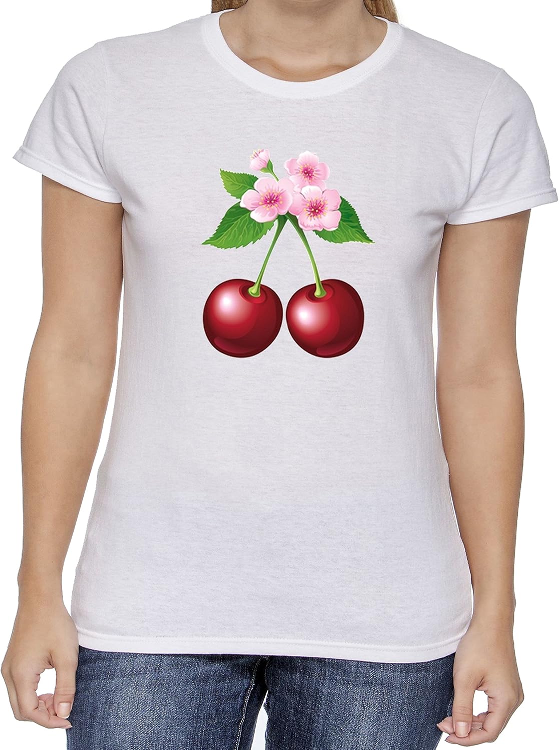 Cherry Blossom Women's TShirt, White (Medium) at Amazon Women’s