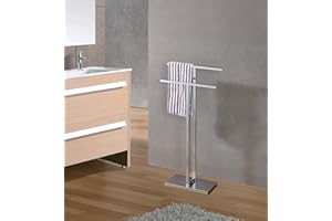 KB Designs Modern Metal Freestanding Bathroom Towel Rack Stand, Chrome