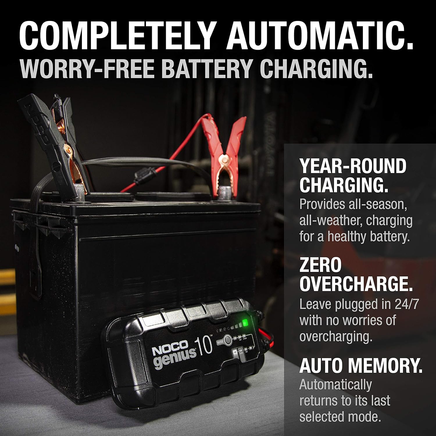 NOCO GENIUS10, 10-Amp Fully-Automatic Smart Charger, 6V And 12V Battery Charger, Battery Maintainer, And Battery Desulfator With Temperature Compensation: Automotive