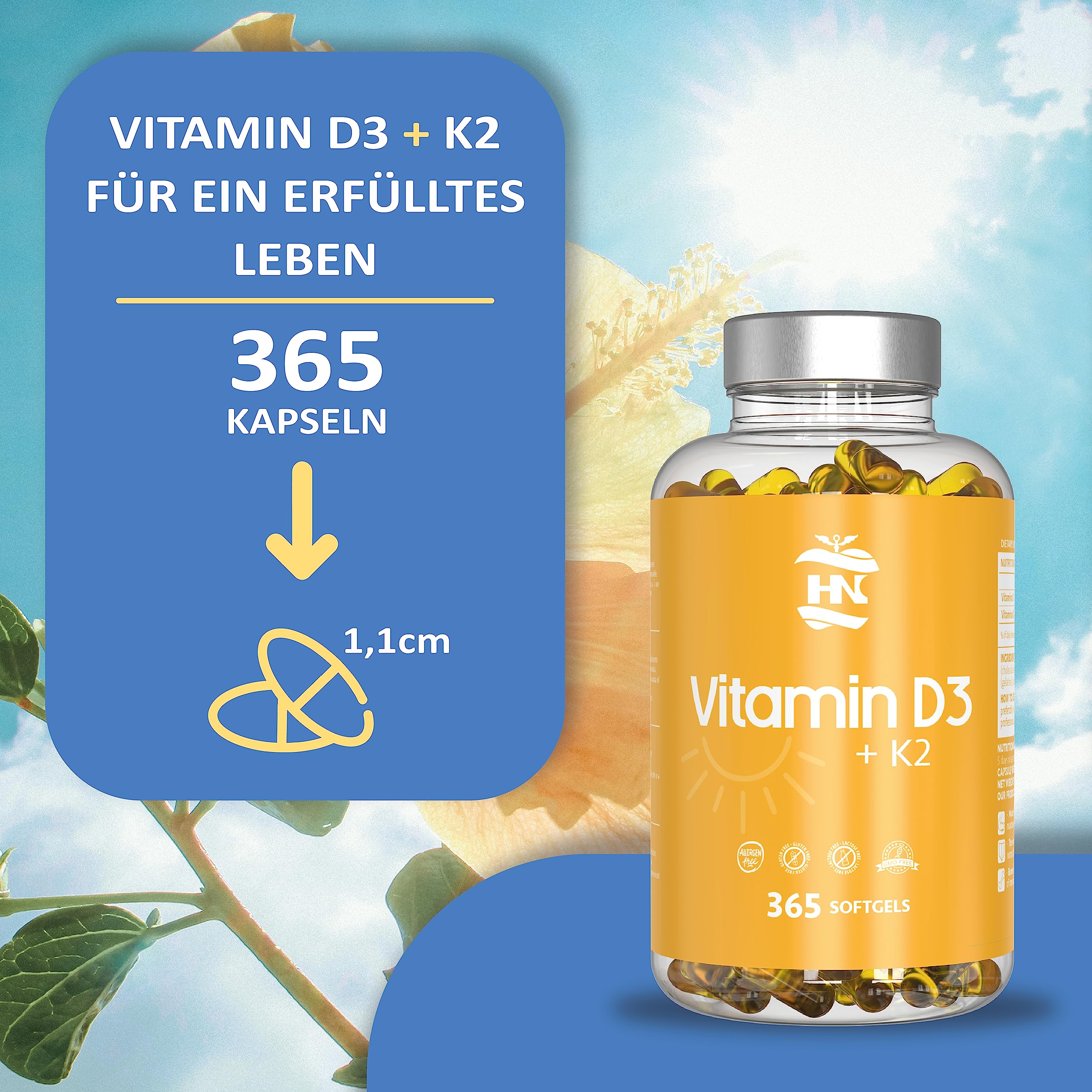 Vitamin D. (5000 IE) 365 Kapseln Vitamin D3 + K2 Hochdosiert Unterstützt Immun Und Knochenfunktion Hohe Konzentration Antioxidantien Antifettiga Weichkapseln Premium 5