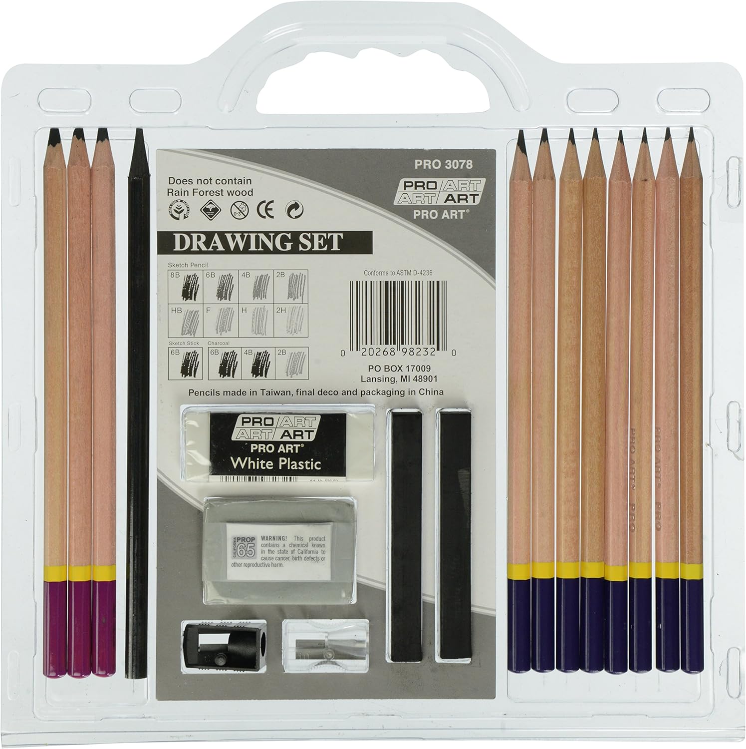 PRO ART Pencil Set Sketch & Draw, 9.38" x 9.38" x 0.25", Graphite & Charcoal