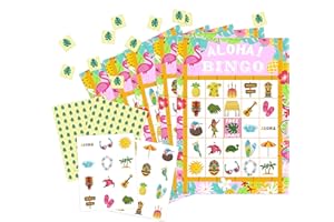OZTEMETY Hawaiian Bingo Card Game, Luau Aloha Tropical Summer Party Supplies, Favor, Decorations, Gift – 24 Players Bingo Game Haw003
