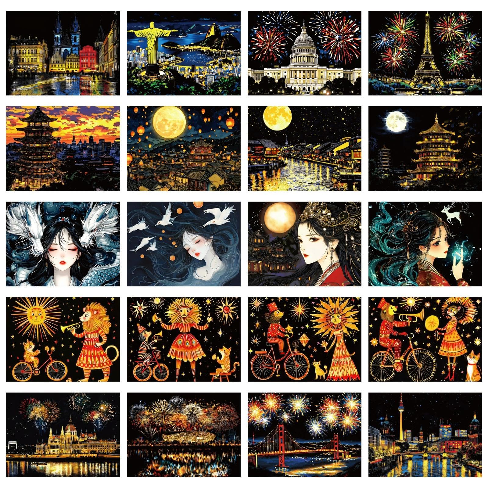 20pcs A4 Scratch Art Paper, Adult & Kids Craft Scratchboard Kit with 20 Card Scraper, Creative Art Gift for Home Decoration & Stress Relief