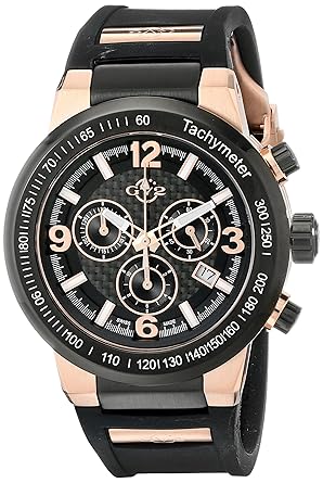 GV2 by Gevril Novara Mens Chronograph Swiss Quartz Black Silicone Strap Watch, (Model: 8200)
