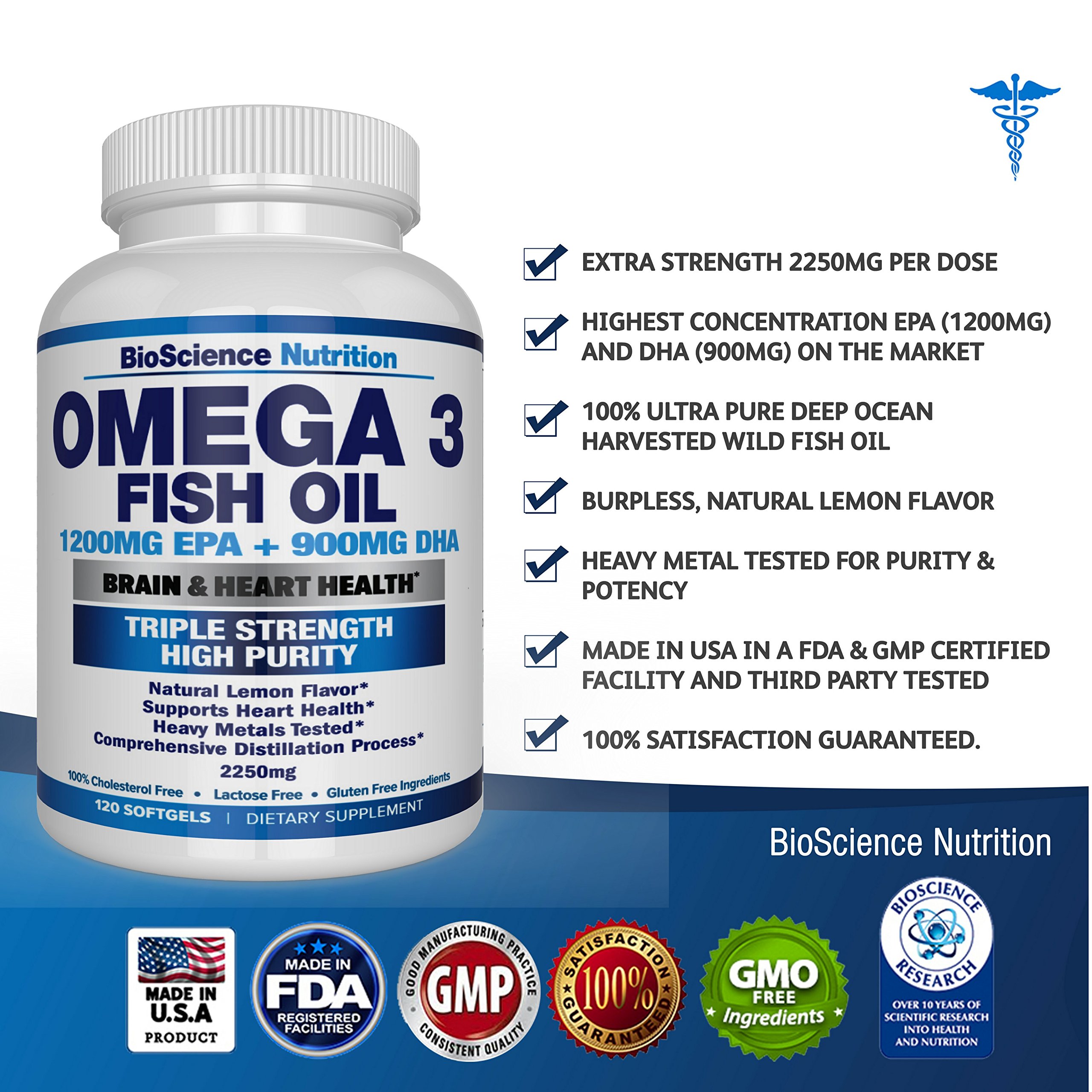 Omega 3 Fish Oil 2250mg HIGH EPA 1200MG + DHA 900MG Triple Strength