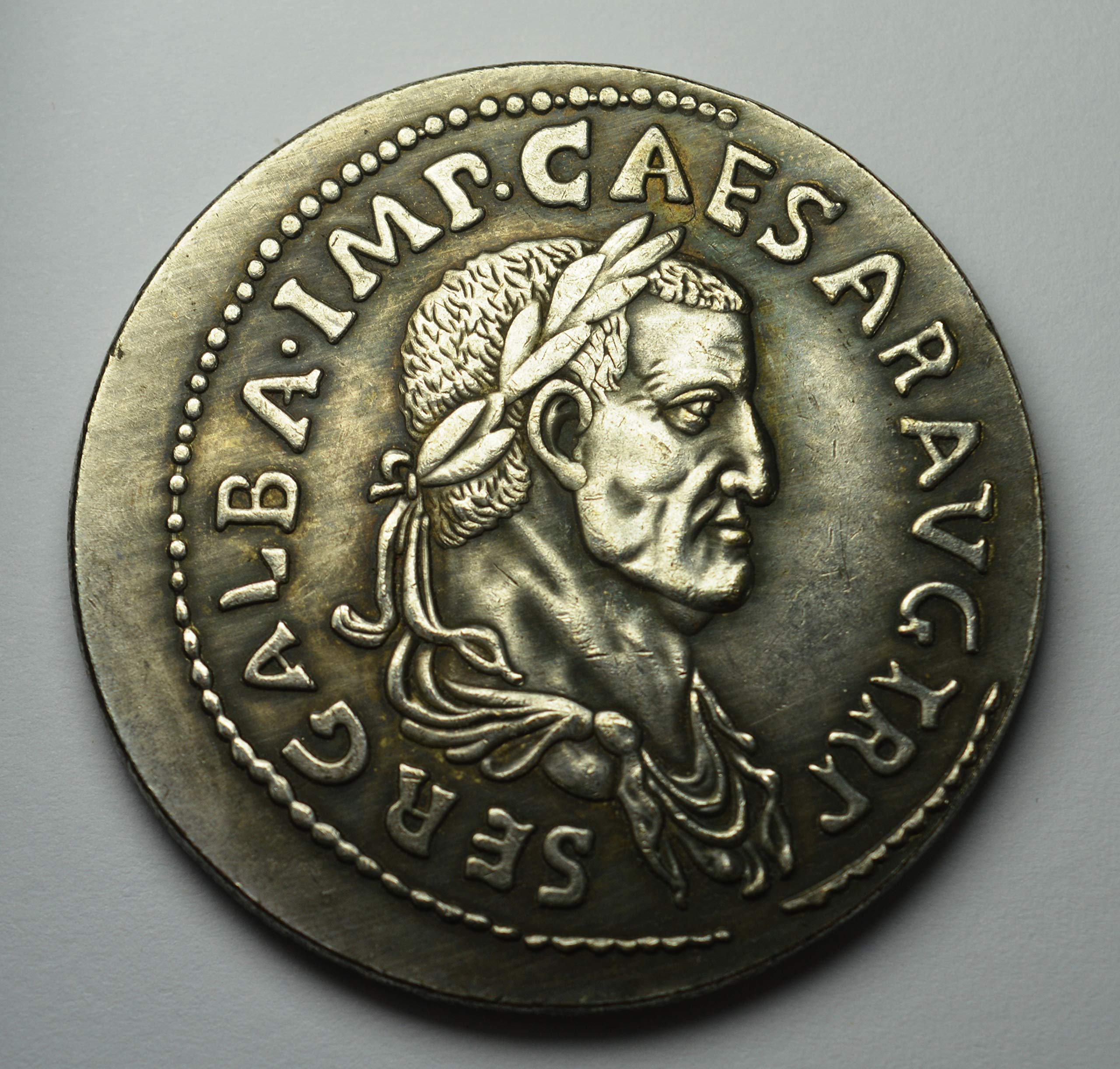 The Commemorative Coin Company Large Roman Silver Emperor Galba Coin with Victoria (Victory) SC. 3.5cm 18g .925 Silver Plated. Replica, Reproduction, Collectable, Copy. Museum Quality.