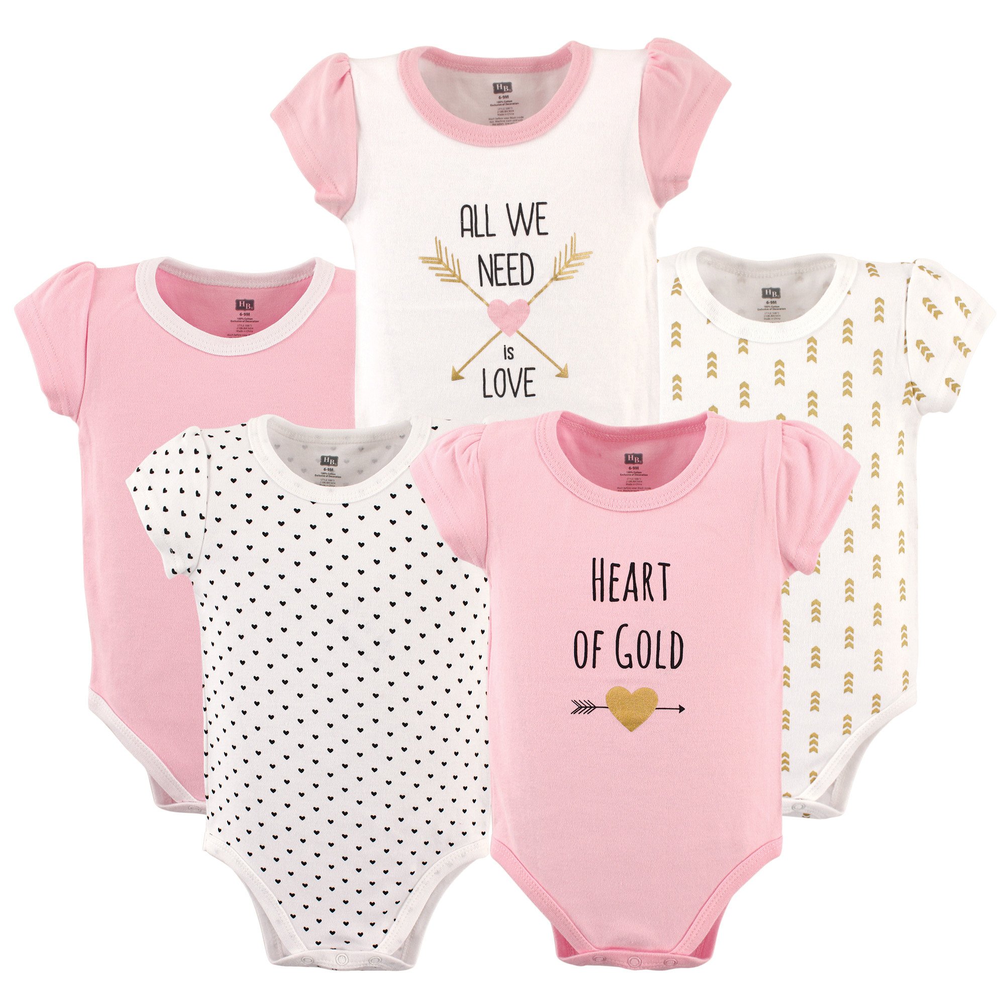 Hudson Baby Unisex Baby Cotton Bodysuits, Hearts 5