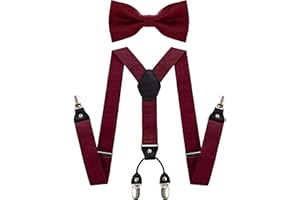 JEMYGINS Solid Color Suspender and Silk Bow Tie Sets for Men