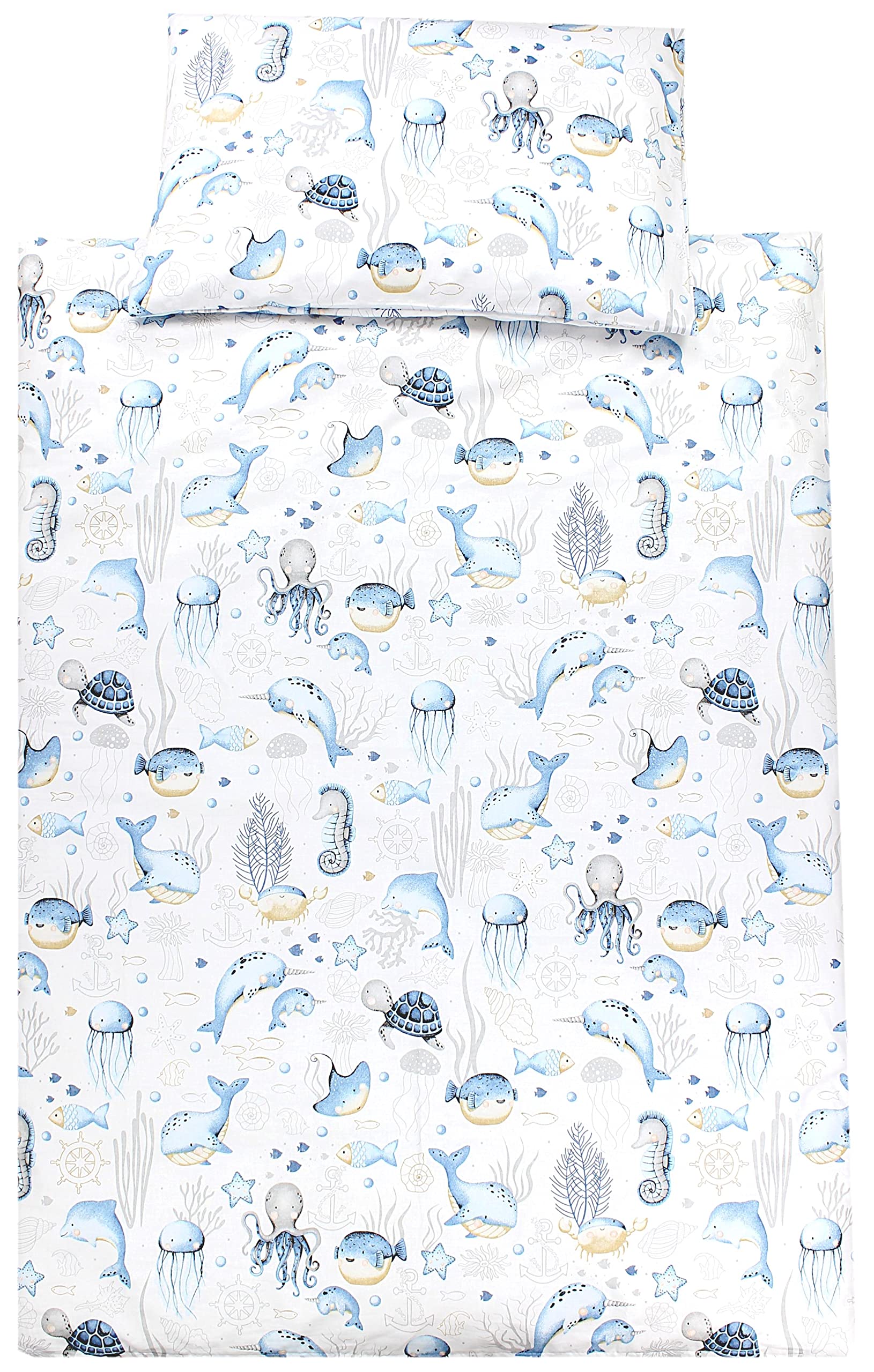 TupTam children's bedding set baby bedding duvet cover 100 x 135 120 x 90 pillowcase 40 x 60 boys girls 2-piece, Sea Creatures Blue, 135x100 cm — image 1