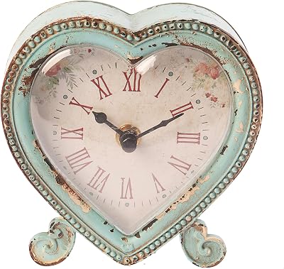 Sass & Belle Boudoir Heart Clock Ducks Egg Blue Pewter Vintage Finish