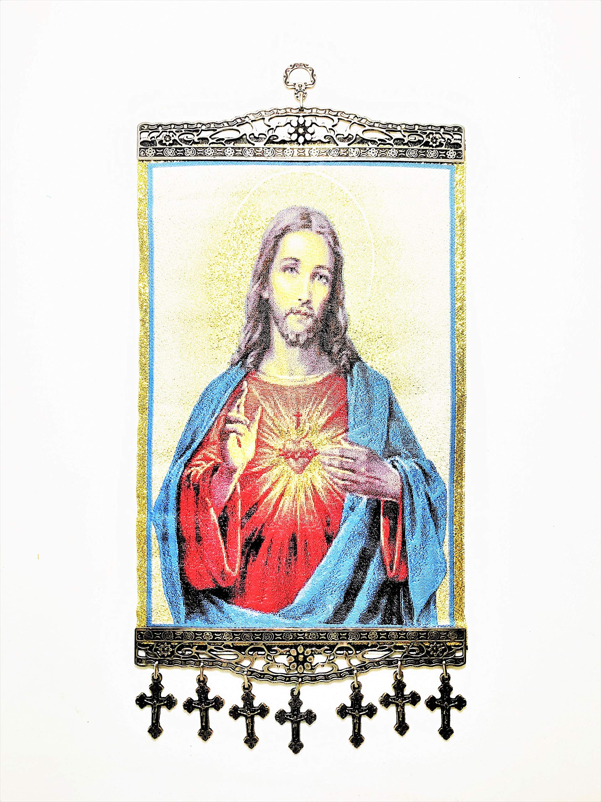 Religious Icon - Most Sacred Heart of Jesus Christ- Wall Hanging Tapestry Banner Large Art Decor - Christian Orthodox Catholic Cross - 16 x 8 inch - Christmas Gift