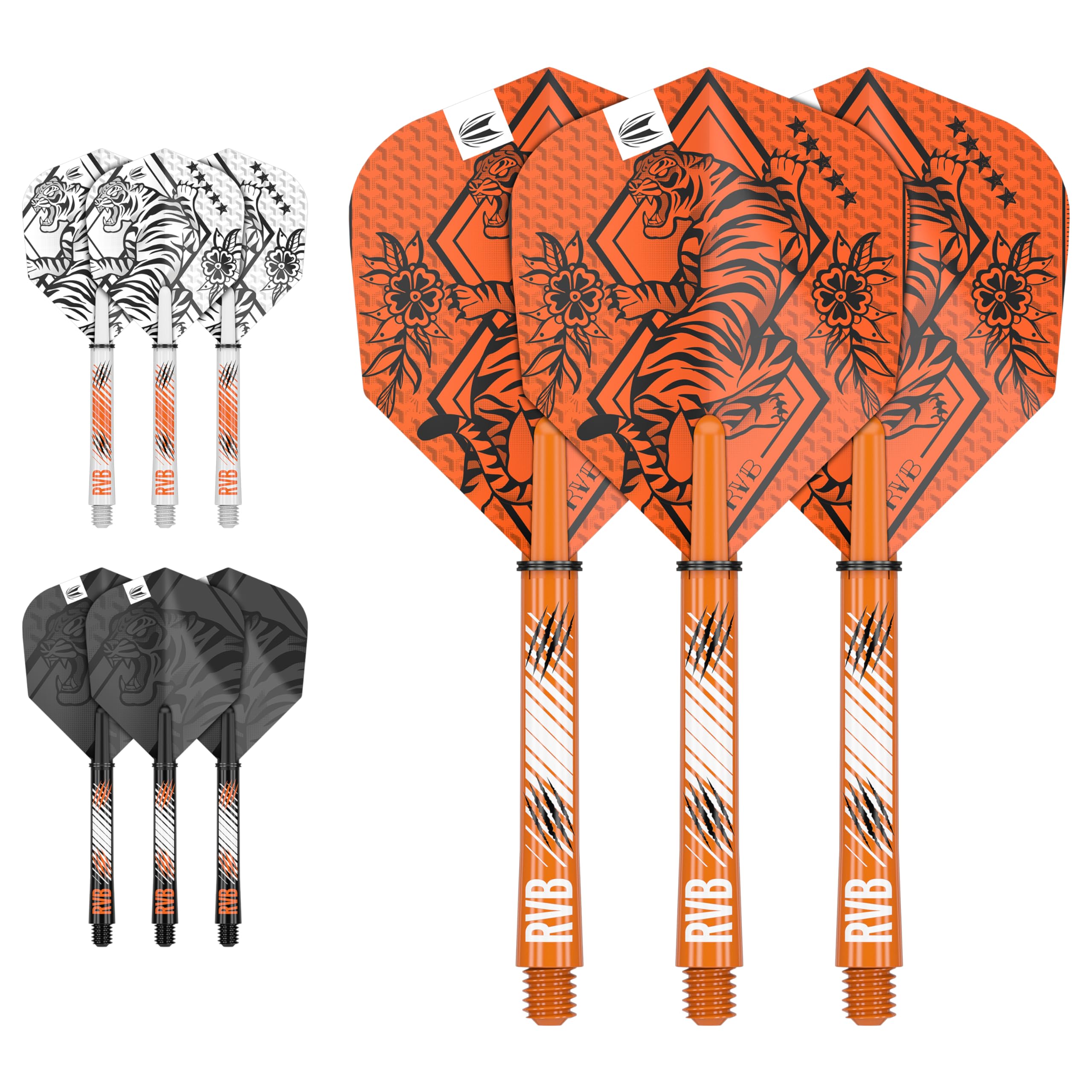 Target Darts Raymond Van Barneveld Ink Design No.6 Dart Flights & Medium (48mm) Shafts Stems - 9 Flights and 9 Shafts in Total