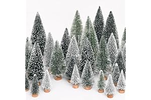 Waipfaru Christmas Decorations, Bottle Brush Christmas Trees, 21 Pcs Mini Christmas Tree Table Decor, Miniature Pine Trees for Xmas Tabletop Crafts Indoor Decor (Green & Sliver)