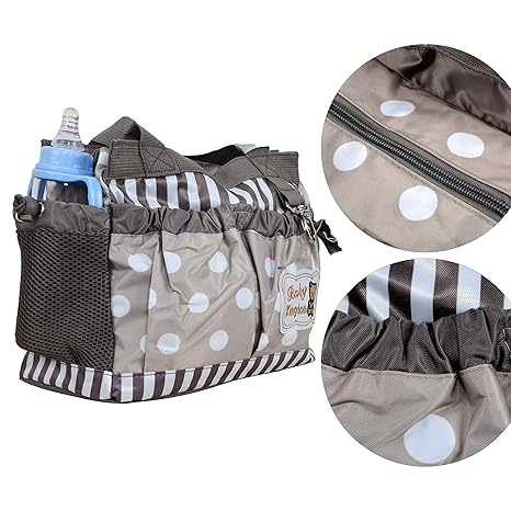 Baby Grow Diaper Bag (Mother Bag) with Free Changing Sheet (Grey White Dots 3170B)