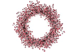 WREATHS WISH Christmas Wreath, Artificial Christmas Wreath for Front Door, Decorated with Frost Fruits and Holly Berries, Suitable for Indoor and Outdoor Christmas Decoration 24 inches