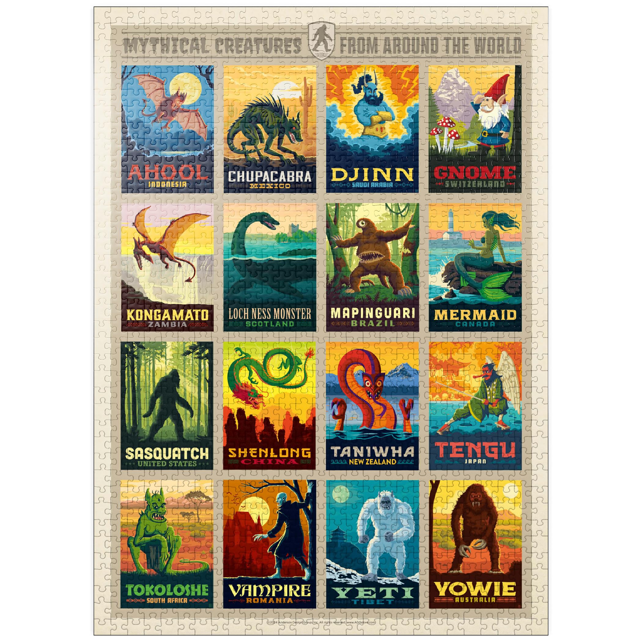 Photo 1 of MyPuzzle Mythical Creatures from Around The World, Vintage Poster - Premium 1000 Piece Jigsaw Puzzle for Adults