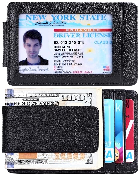Money Clip Front Pocket Wallet Leather Rfid Blocking Strong Magnet Thin Wallet - 
