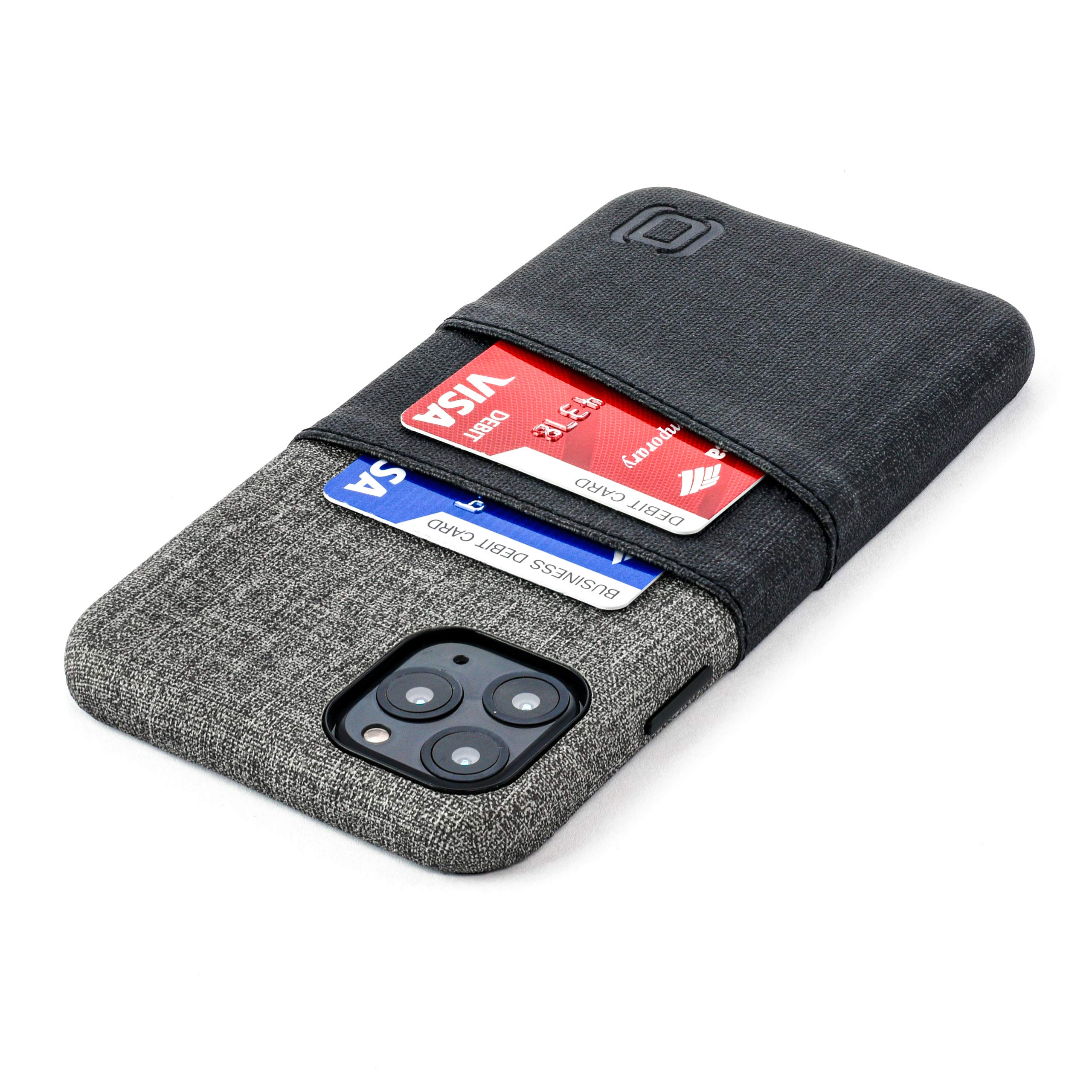 Dockem Wallet Case for iPhone 11 Pro Max: Built-in Metal Plate for Magnetic Mounting & 2 Card Slots (6.5" Luxe M2 Synthetic Leather, Black & Grey)