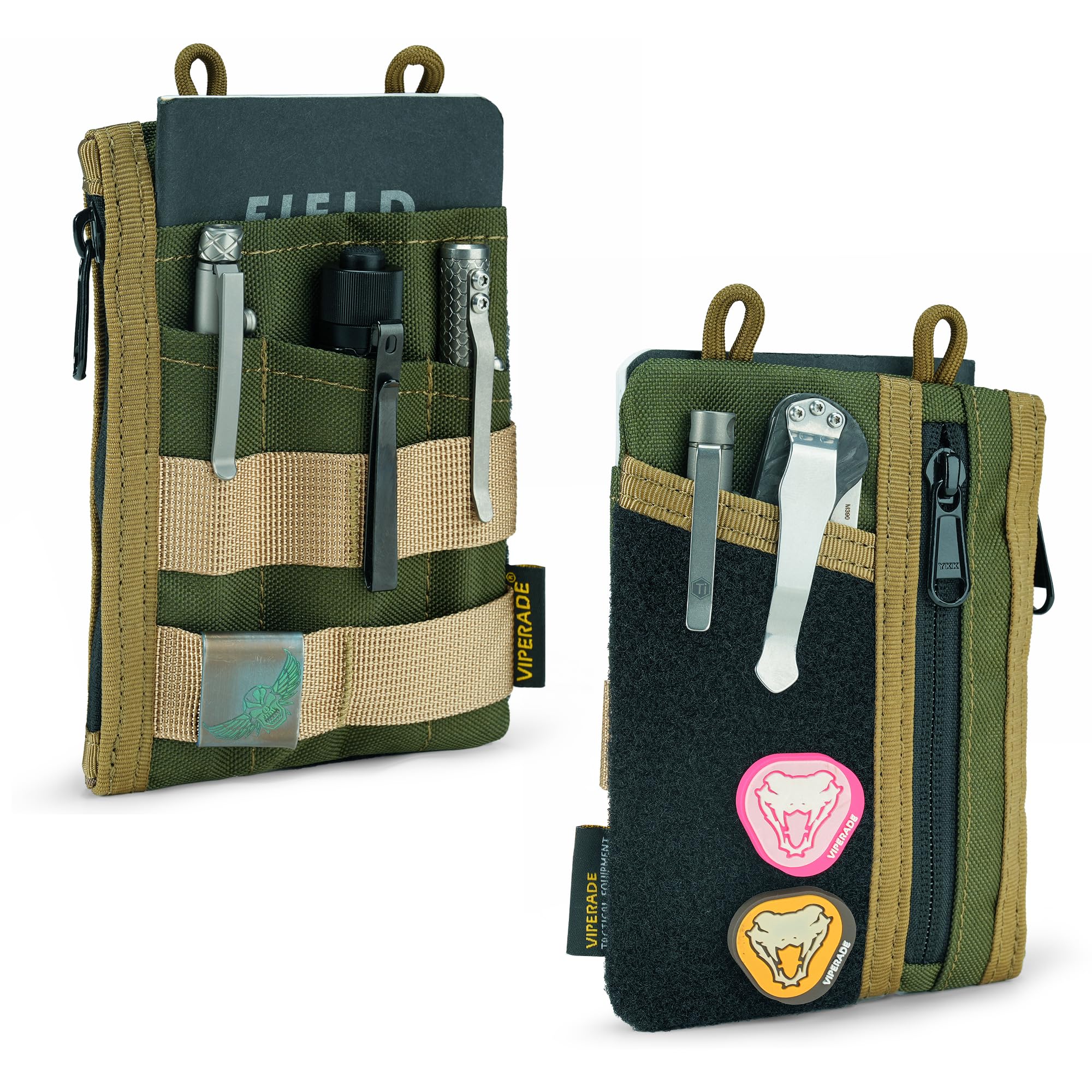 VIPERADE VE16 Small EDC Pouch Tool Organizer, Multifunction Small Tools Pouch with 7 Pockets, EDC Organizer for Men, Mini Pocket Organiser with Patches Area, Multitools Organiser bag